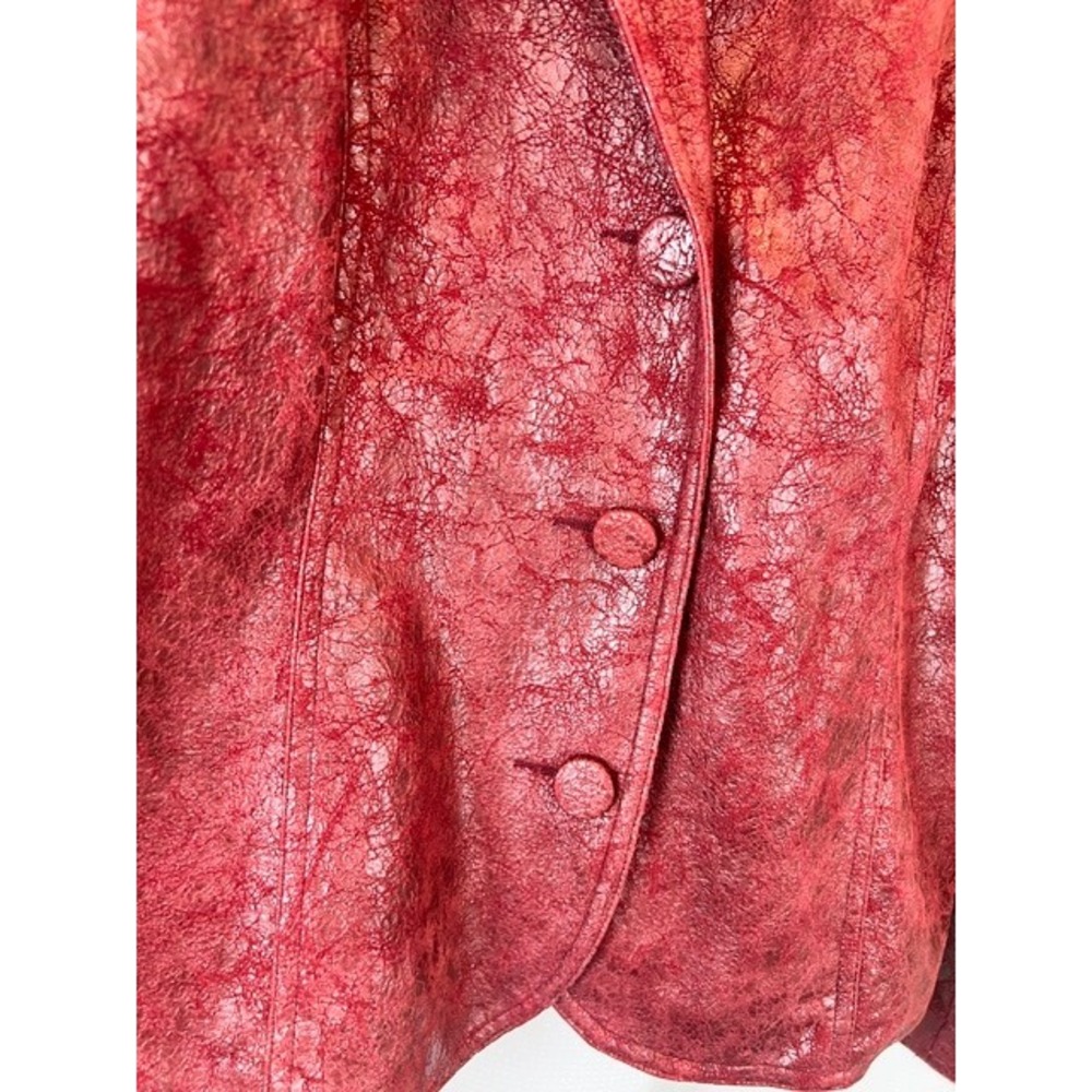 Bamboo Traders Faux Leather Blazer Jacket Womens Size L Red Distressed Y2K - Picture 9 of 9